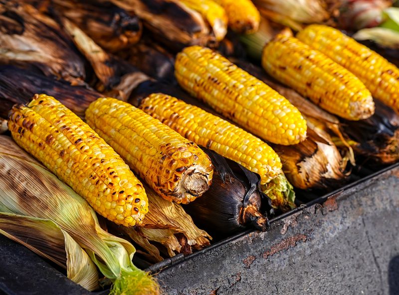Grilled corn is piled up ready for fairgoers during the Riverside Country Fair and Date Festival in Indio, Calif., Saturday, Feb. 21, 2026.