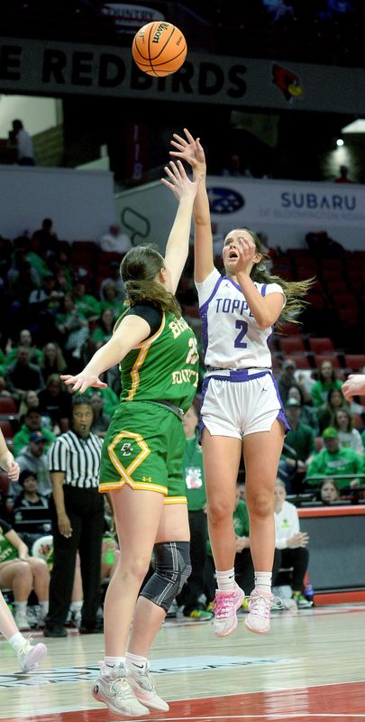 Mount Pulaski's Alyson Murphy takes a shot on basket during the Class 1A girls basketball state semifinal game against Mount Sterling Brown County at Redbird Arena in Normal on Thursday, March 5, 2026.