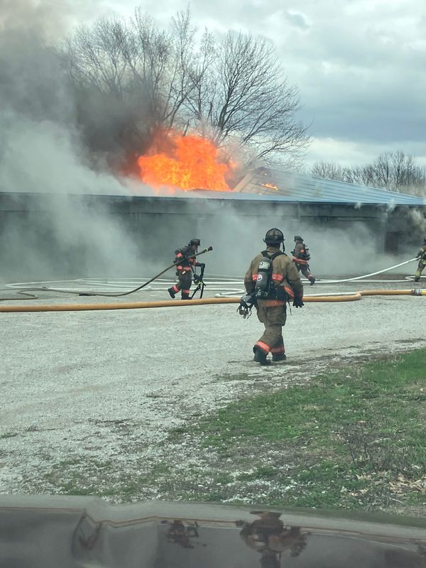 Firefighters fight a fire at Litchfield Bowling Alley on March 15, 2026.