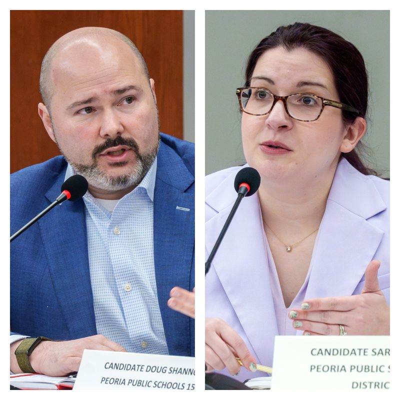 Doug Shannon, left, and Sarah Velez Howard, candidates for the Peoria Public Schools Board of Education in District 3.