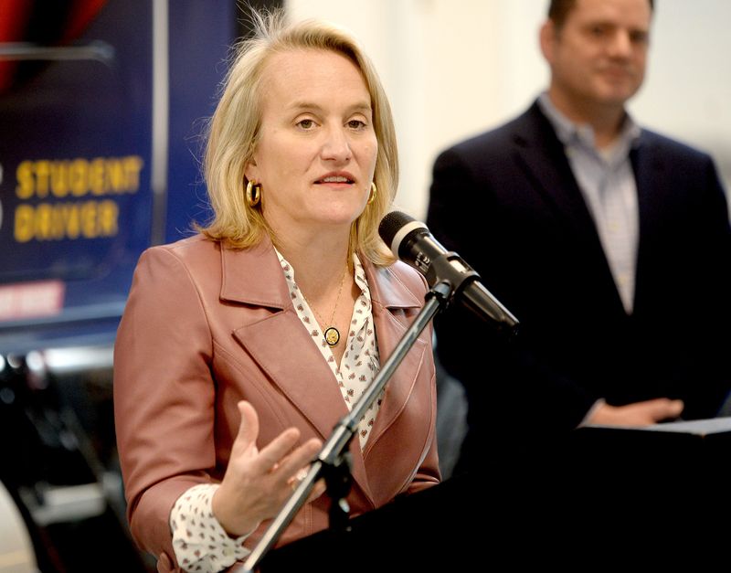 U.S. Rep. Nikki Budzinski, D-Springfield, speaks during a press conference at Lincoln Land Community College Monday, April 6, 2026 announcing a $76,500 U.S. Department of Transportation grant.
