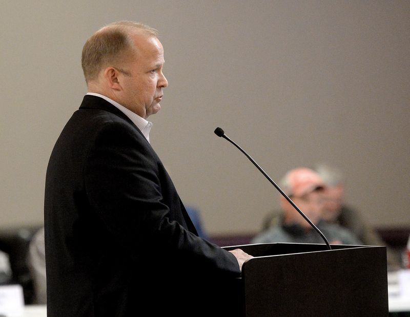 Ryan McCrady, director of the Springfield Sangamon Growth Alliance, speaks during the Sangamon County Board meeting at the Bank of Springfield Center April 7, 2026. SSGA has supported CyrusOne's bid for a conditional use zoning permit that could lead to the construction of the data center in the southwest part of the county.