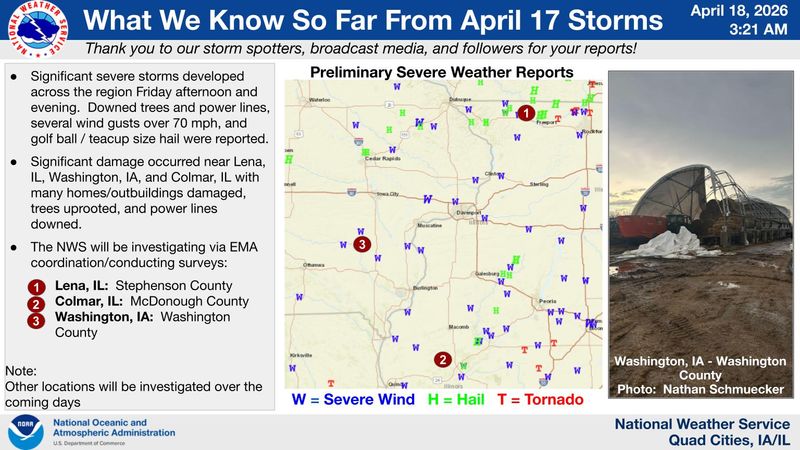 The National Weather Service outlines damage from the April 17 storm in Iowa and Illinois
