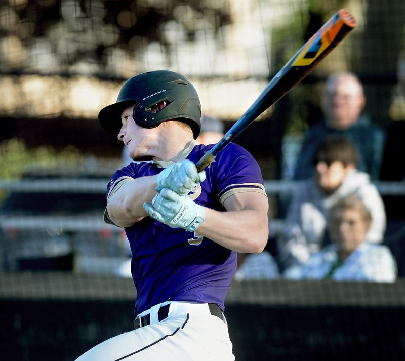 Sacred Heart-Griffin junior catcher Mikey Groesch, seen here against Rochester on Monday, April 20, 2026, hit a two-run home run in the top of the first in SHG's eventual 4-2 loss to Normal U-High on June 3, 2026.