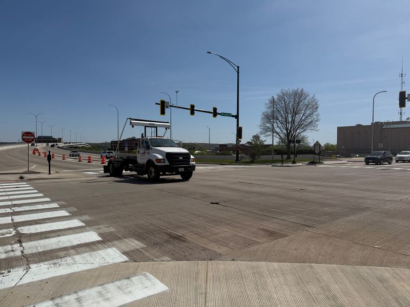 The intersection of Adams Street and William Kumpf Boulevard in Peoria is part of the city's one-way to two-way conversion of downtown streets.