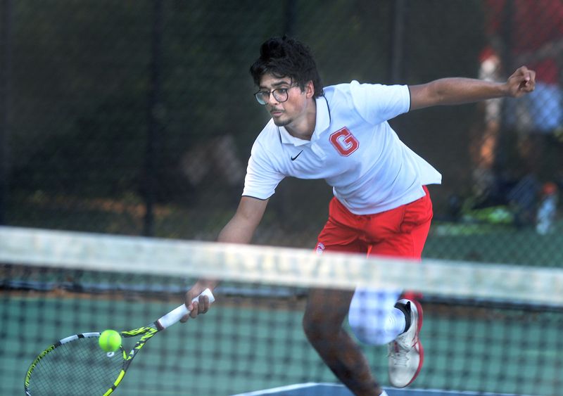 Glenwood's Talah Arshad returns a volley during a match Wednesday, April 22, 2026.