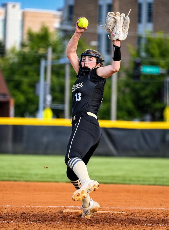 Sacred Heart-Griffin's Kenzie Wieland pitches against Carlinville during a nonconference softball game on Thursday, April 23, 2026.
