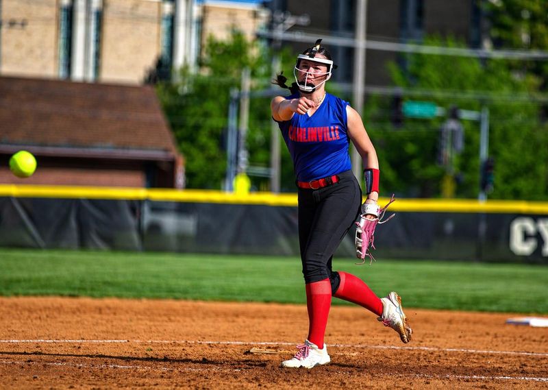 Carlinville's Hallie Gibson pitches against Sacred Heart-Griffin during a nonconference softball game on Thursday, April 23, 2026.