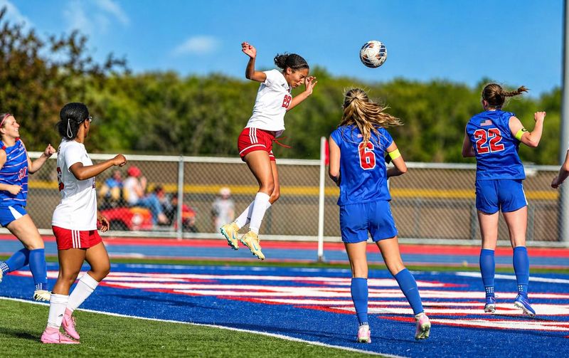 Springfield High's Kamryn Hoffman takes a shot on goal with a header against Pleasant Plains in a nonconference girls soccer game on Friday, April 24, 2026.