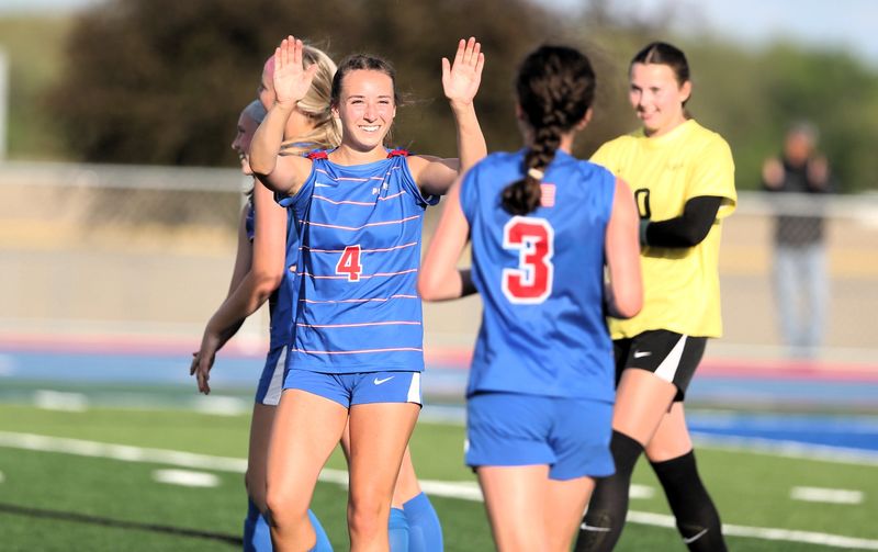 Pleasant Plains' Callie Wagner celebrates the 2-1 win over Springfield High in a nonconference girls soccer game on Friday, April 24, 2026.