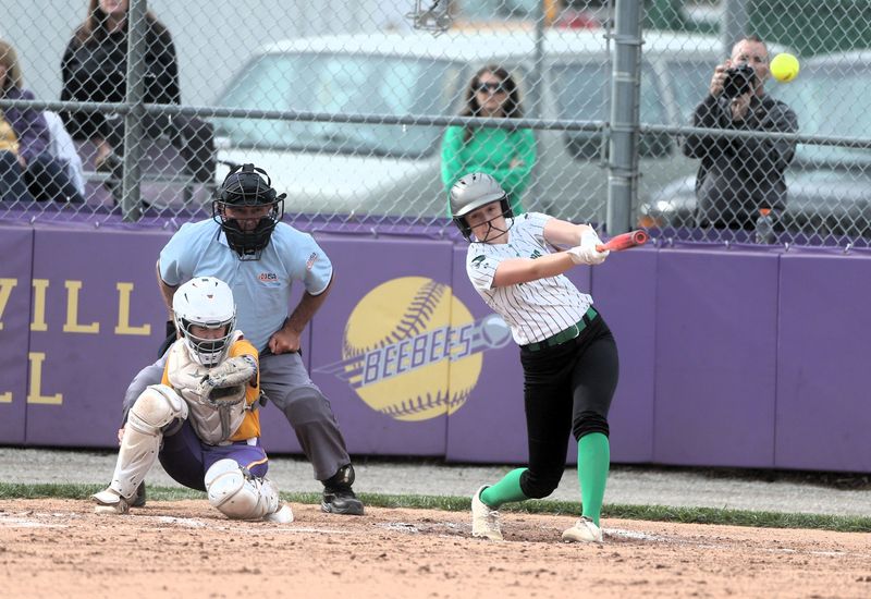 Athens' Jaci Derringer hits a double against Williamsville during a Sangamo Conference softball game on Tuesday, April 28, 2026.