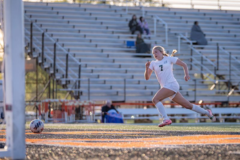 Boylan freshman Ella Bryant looks for another chance during the Titans' 5-0 win over Harlem in late-season NIC-10 girls soccer action on May 7, 2026, in Machesney Park.