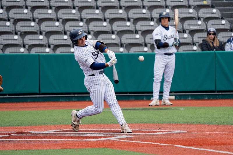 University of Illinois Springfield's Tommy Atkinson hits the ball during the Great Lakes Valley Conference tournament at Mountain Dew Park in Marion on Wednesday, May 6.