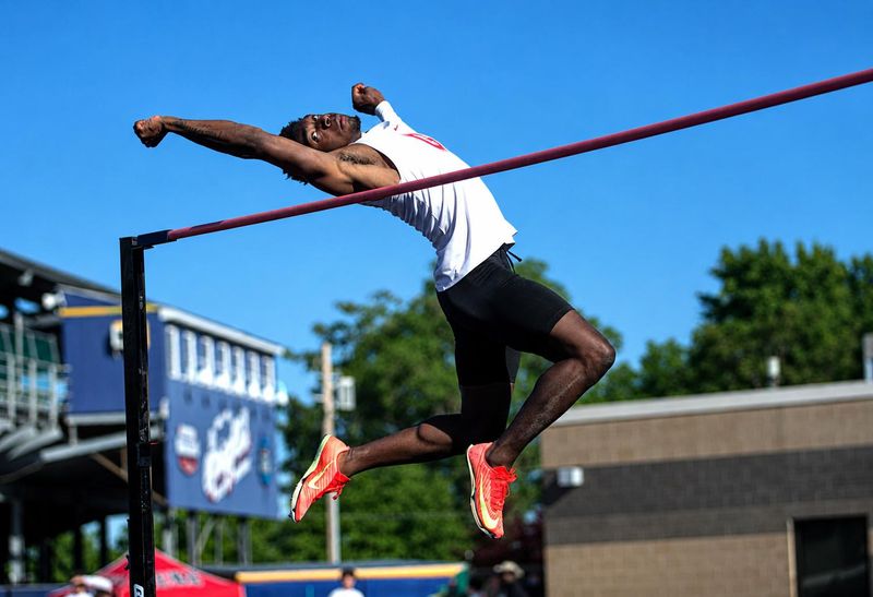 Chatham Glenwood's Larry Wills clears the bar in the high jump during the Central State Eight Conference boys track and field meet at Memorial Stadium on Thursday, May 14, 2026.