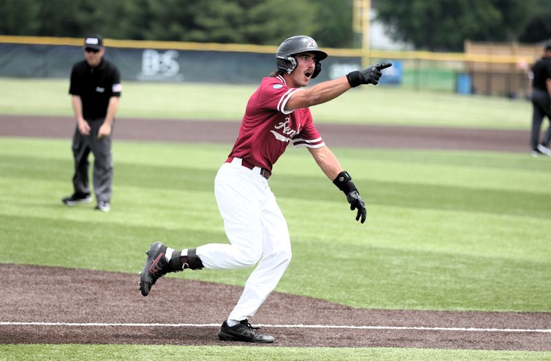 Indianapolis' Joey Humphrey celebrates after blasting the go-ahead 2-run home run in an 11-9 win over University of Illinois Springfield on Sunday, May 17, 2026.