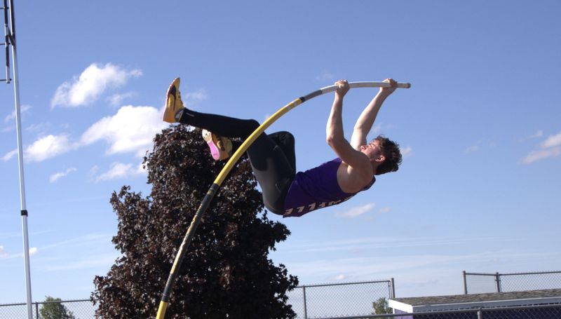 Andrew Nuyen clears the bar while winning the pole vault event at the Rochelle Sectional on May 20, 2026, in Rochelle, and qualifying for state.