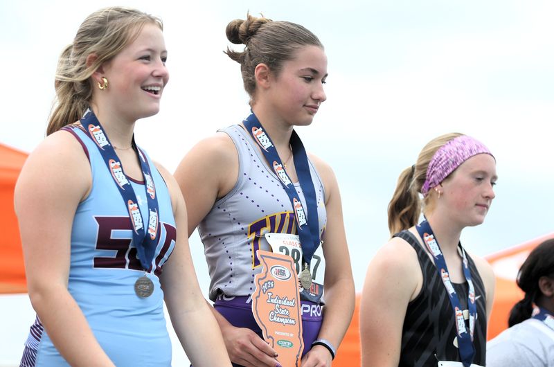 Taylorville's Elsie Williamson won the Class 2A discus throw at the girls track and field state finals in Charleston on Saturday, May 23, 2026.