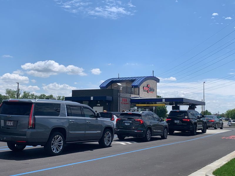 Cars line up for the soft open of 7 Brew Drive Thru Coffee at 2599 Wabash Ave. on May 26, 2026, in Springfield.