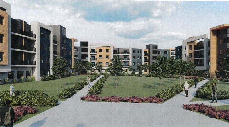 University Hills LLC is proposing a more than 300-unit apartment complex with a large courtyard seen in this artist rendering as part of a mixed use development on East State Street near the Rockford University entrance in Rockford.