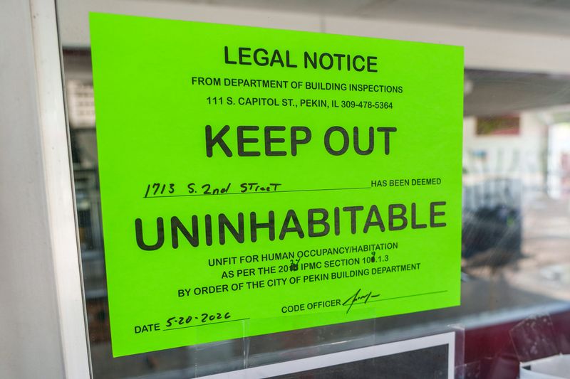 A legal notice affixed to the front door of Cranwill's Rootbeer Stand at 1713 S. 2nd Street warns the public of uninhabitable conditions at the longtime Pekin drive-up.