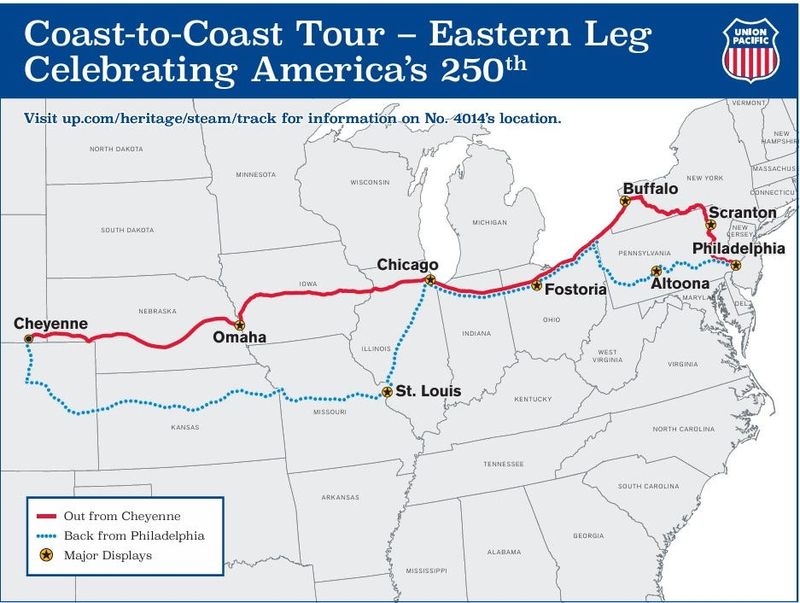 To celebrate the 250th birthday of America the Big Boy No. 4014 will be making six stops in New York for its first tour through the East Coast of the United States.