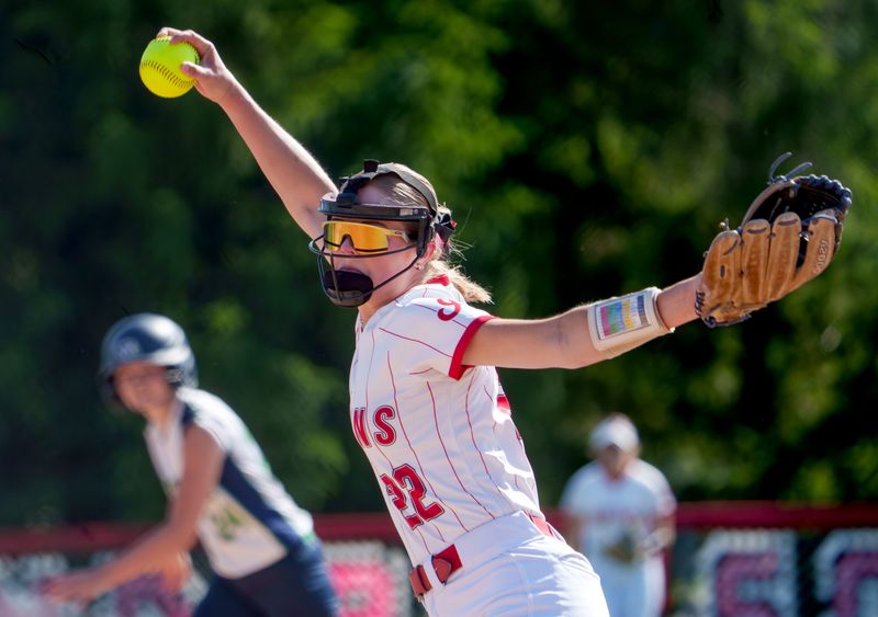 Brimfield pitcher Sawyer Drury throws against Peoria Notre Dame during their Class 2A sectional softball semifinal Wednesday, May 27, 2026 in Brimfield. The Indians took out the Irish 6-1 to advance to the sectional title game.
