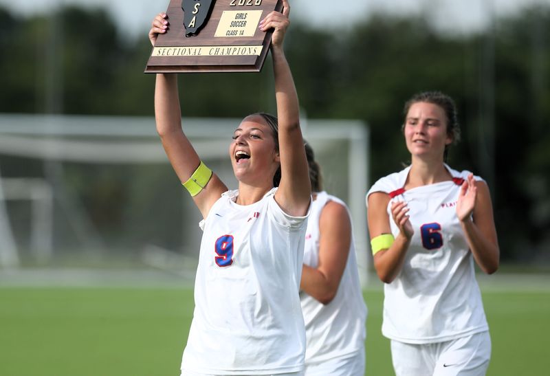 Pleasant Plains' Raelyn Brammer celebrates a 1-0 victory over Williamsville at the Class 1A Rochester Sectional final on Friday, May 29, 2026.
