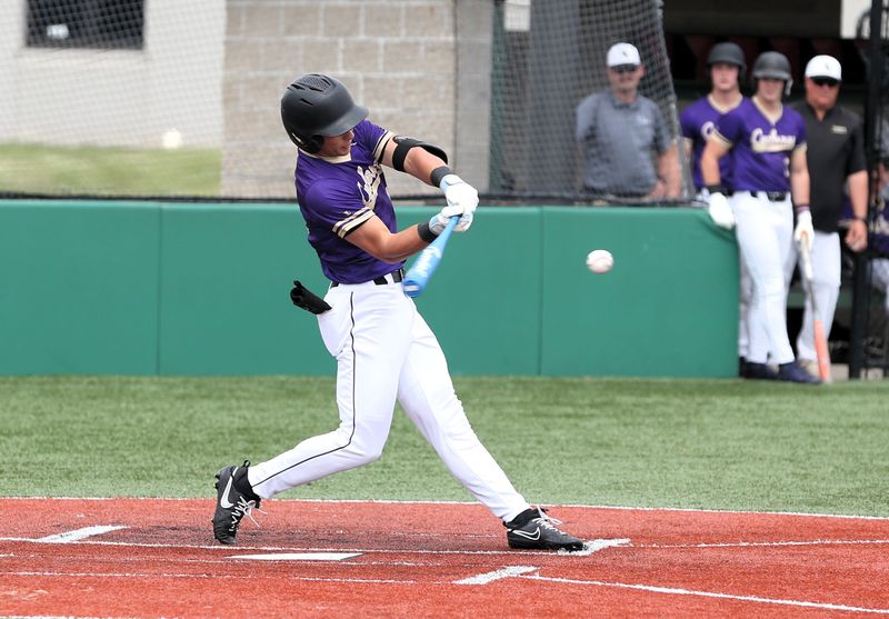 Sacred Heart-Griffin's Drew Ward swings against Springfield High during the Class 3A Lincoln Regional final on Saturday, May 30, 2026.