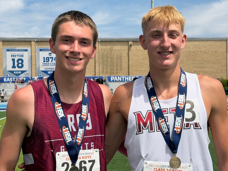 IVC's Aiden Duhs had a terrific battle down the stretch withb Metamora's Zach Born in the class 2A 800, then the pair celebrated together after a one-two finish at the IHSA boys state finals in Eastern Illinois University.