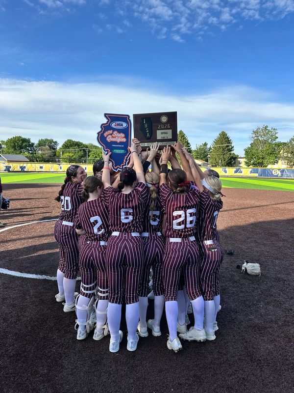 The Dakota softball team celebrates its berth to the Class 2A state softball tournament for the second year in a row with a win on June 1, 2026, in Sterling.
