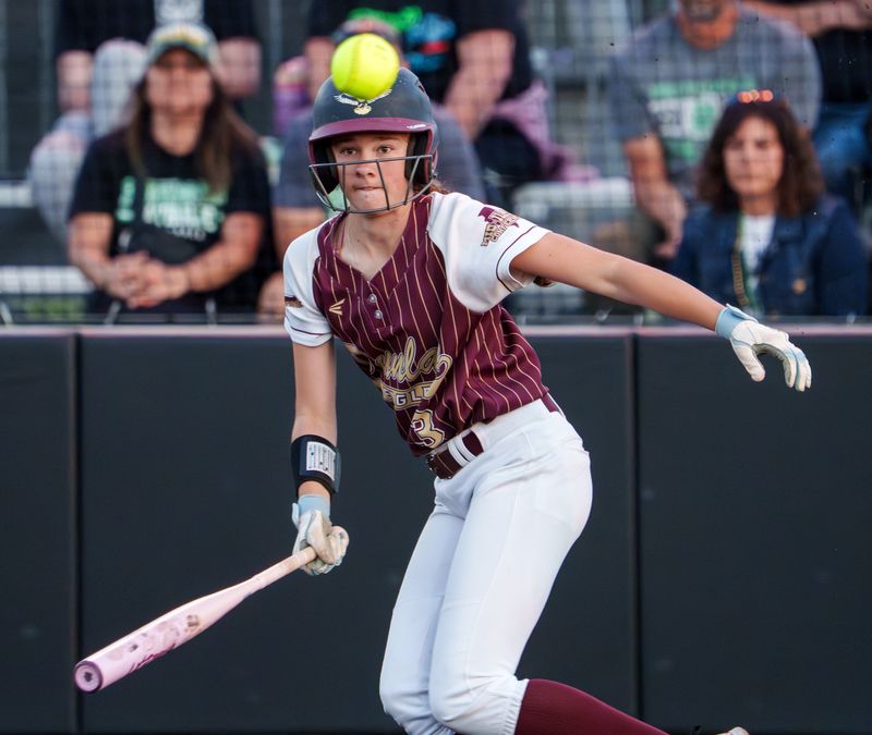 Dunlap’s Addie Reed watches the ball after making contact against Providence Catholic in the seventh inning of their Class 3A softball supersectional Monday, June 1, 2026 at EastSide Centre in East Peoria. The Eagles defeated the Celtics 1-0 and will face Antioch at 10 a.m. Friday in the state semifinals.