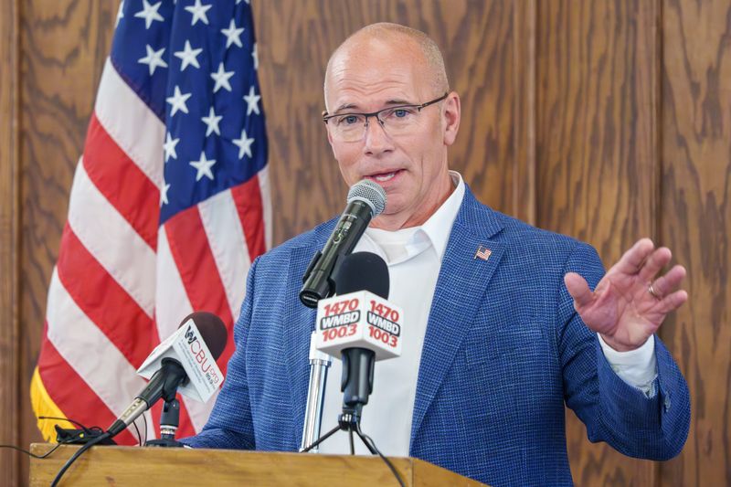 East Peoria Mayor John Kahl touts the upcoming Choose Greater Peoria Red, White & Boom fireworks show during a press conference Wednesday, June 17, 2026 at the Gateway Building in Peoria.