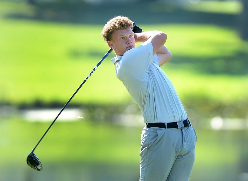 Max Fisher of Sherman tees off on the No. 10 hole during the 89th annual Drysdale Junior Golf Tournament at Bunn Golf Course on Tuesday, July 14, 2026.
