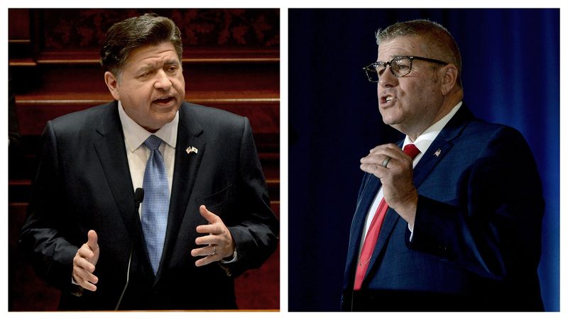 Illinois Gov. JB Pritzker, left, and Republican gubernatorial opponent Darren Bailey.