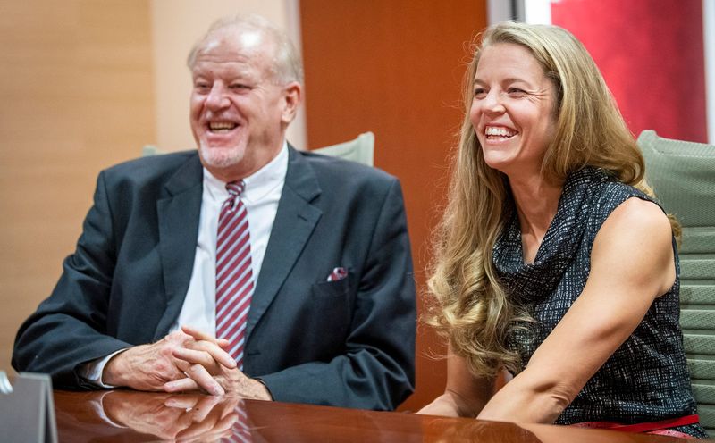 Ashley and Kent Benson talk about their father and daughter relationship and their Indiana University athletic careers at Henke Hall at Memorial Stadium before Ashely was inducted into the Indiana University Athletics Hall of Fame. They will become the first father-daughter duo in the hall of fame.