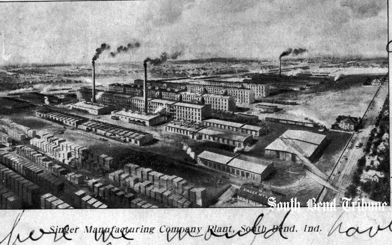 The Singer Manufacturing Co. plant in about 1905. This image was included on an early postcard printed by The Tribune. Workers at the Singer plant on Division St. (now Western Avenue) produced the wooden cabinets that held Singer sewing machines. The factory closed in 1955.