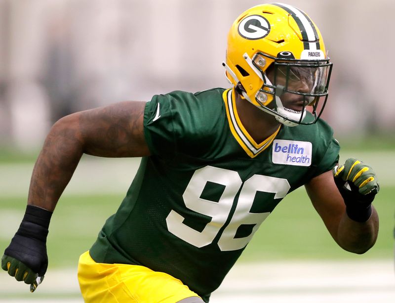 Defensive lineman Colby Wooden (96) during the 2023 Green Bay Packers’ rookie minicamp on Friday, May 5, 2023 at the Don Hutson Center indoor practice facility in Ashwaubenon, Wis. Wm. Glasheen USA TODAY NETWORK-Wisconsin