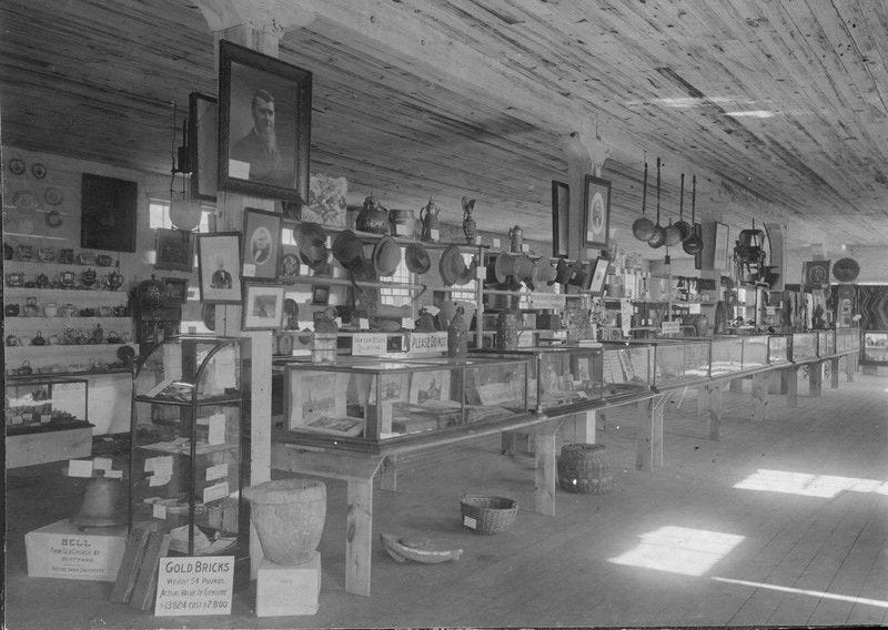 The first exhibit by the Northern Indiana Historical Society opened in 1900. Featuring over 10,000 objects, it was on view in the Curry Comb building on South Lafayette Street.
