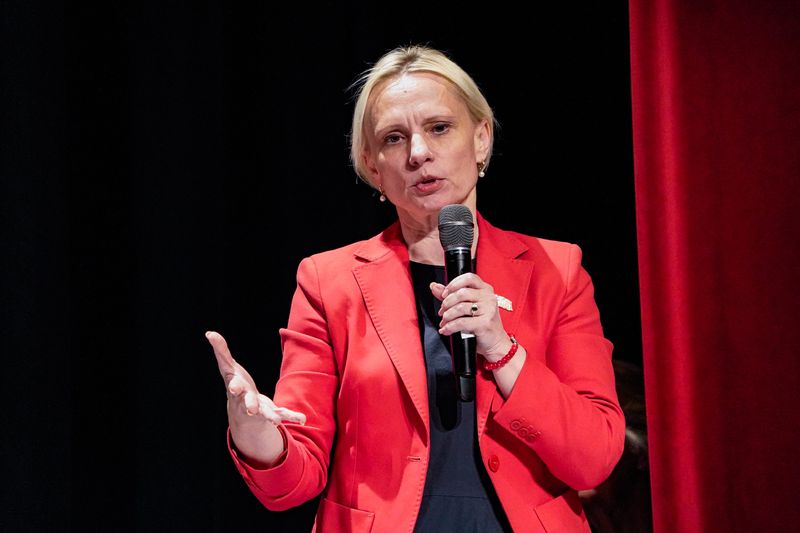 Incumbent Rep. Victoria Spartz speaks during a League of Women Voters forum on Thursday, April 4, 2024, at Anderson High School Auditorium in Anderson Ind. The forum included Republican and Democratic candidates running for the 5th Congressional District.