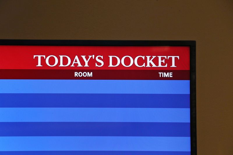 A digital monitor will list cases on the docket of these hearing rooms, seen Friday, March 11, 2022 at the new Marion County Courthouse on the Community Justice Campus.