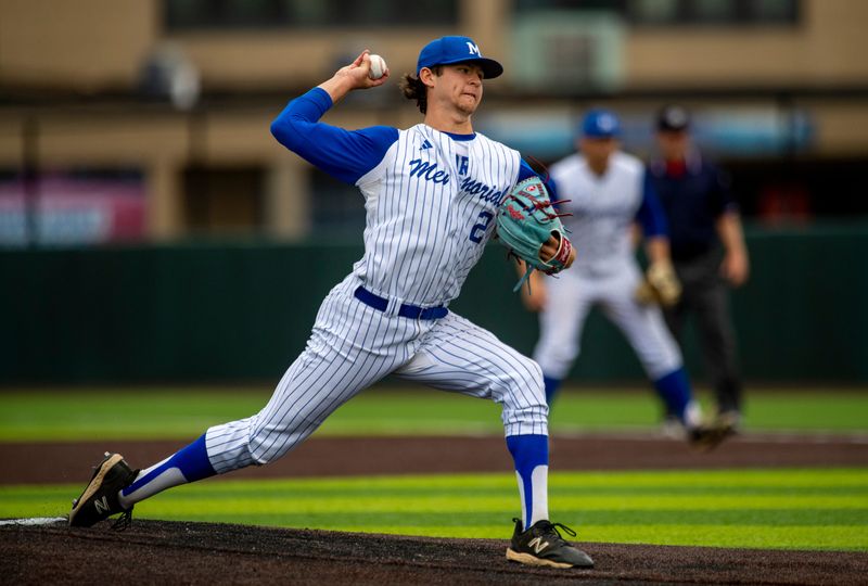 Memorial's Matthew Fisher (2) pitches as the Memorial Tigers play the Silver Creek Dragons in the 2024 IHSAA Baseball semistate at Braun Stadium in Evansville, Ind., Saturday, June 8, 2024.