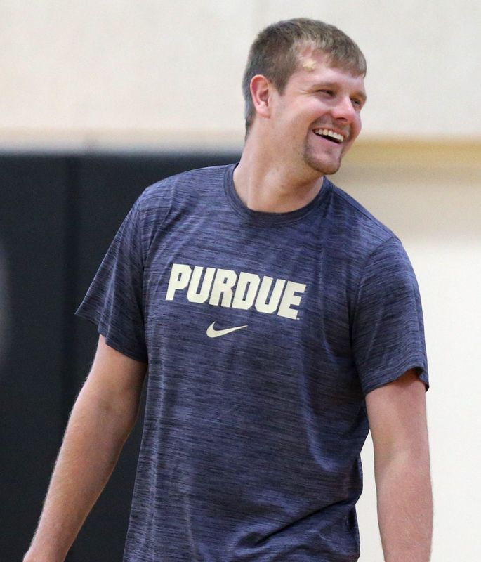 Purdue Boilermakers graduate assistant Carson Barrett smiles during practice, Tuesday, June 11, 2024, at Purdue University’s Cardinal Court in West Lafayette, Ind.
