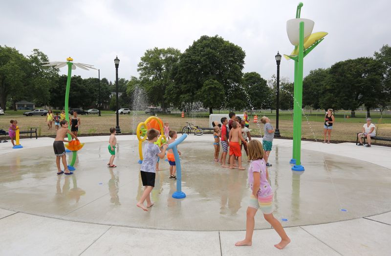 Splash pads, like this new one on Mishawaka's Rose Park, will be the place to be Tuesday as the heat index is expected to top triple digits in the South Bend area, weather officials say.