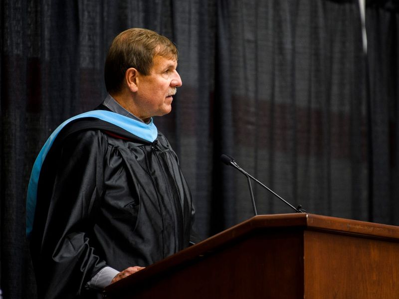 Principal Dirk Ackerman speaks during graduation ceremonies at Edgewood High School on Saturday, June 4, 2022.