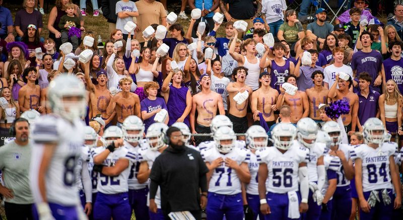 South students cheer during the Bloomington North versus Bloomington South football game at Bloomington High School North on Friday, Sept. 13, 2024.