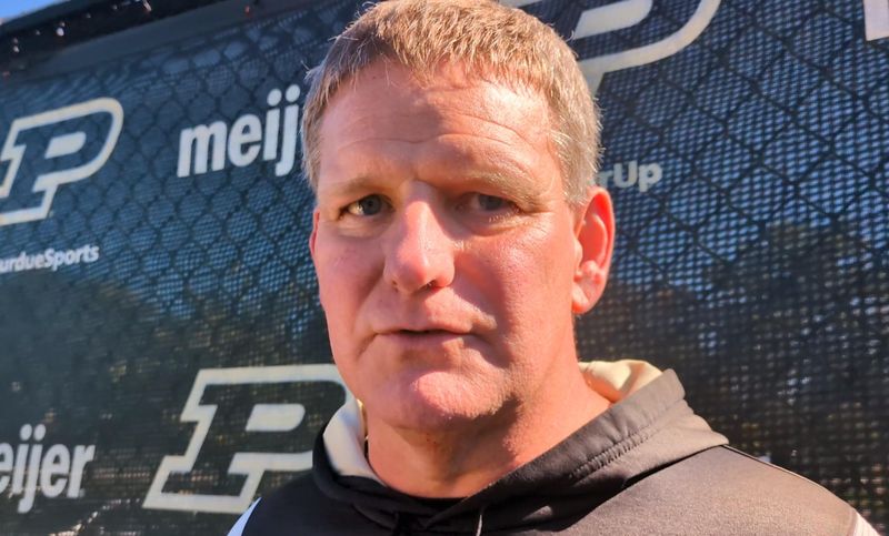 Purdue interim offensive coordinator Jason Simmons after practice on Oct. 2, 2024.