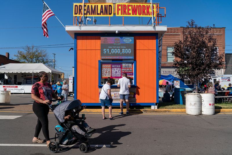 The West Side Nut Club half pot hits $1 million during the 2024 Fall Festival in Evansville, Ind., Thursday, Oct. 10, 2024.