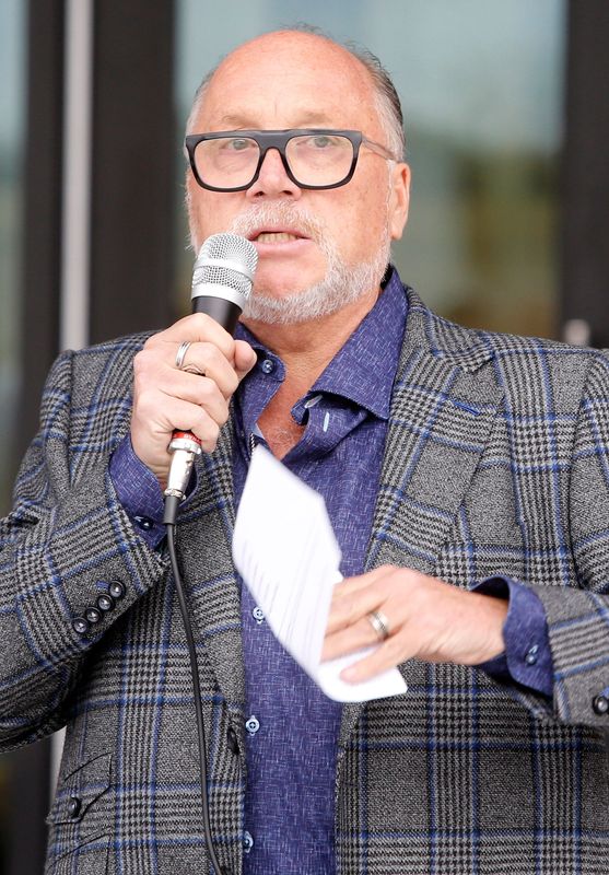 Andrew Card, founder and CEO of Card & Associates, speaks Wednesday, Oct. 23, 2024, at the formal opening of the Mishawaka Fieldhouse regional sports facility in Mishawaka.
