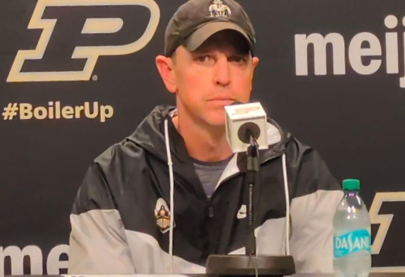 Purdue defensive coordinator Kevin Kane at a press conference on Nov. 4, 2024.