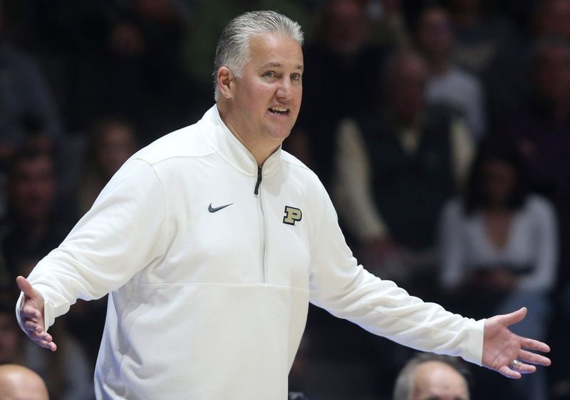 Purdue Boilermakers head coach Matt Painter reacts to a foul call Monday, Nov. 4, 2024, during the NCAA men’s basketball game against the Texas A&M-CC Islanders at Mackey Arena in West Lafayette, Ind.